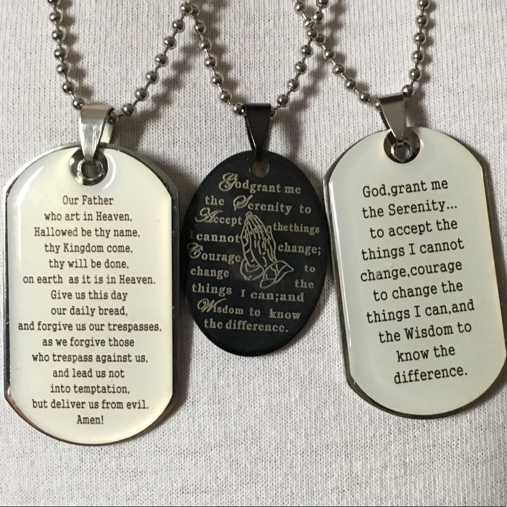 Stainless S. The Lords Prayer & Serenity Necklace